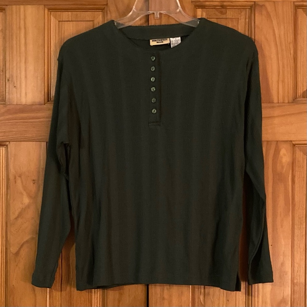NWOT Northwest Blue Vintage 80s 90s Henley Top Long Sleeve Blouse Green Size M